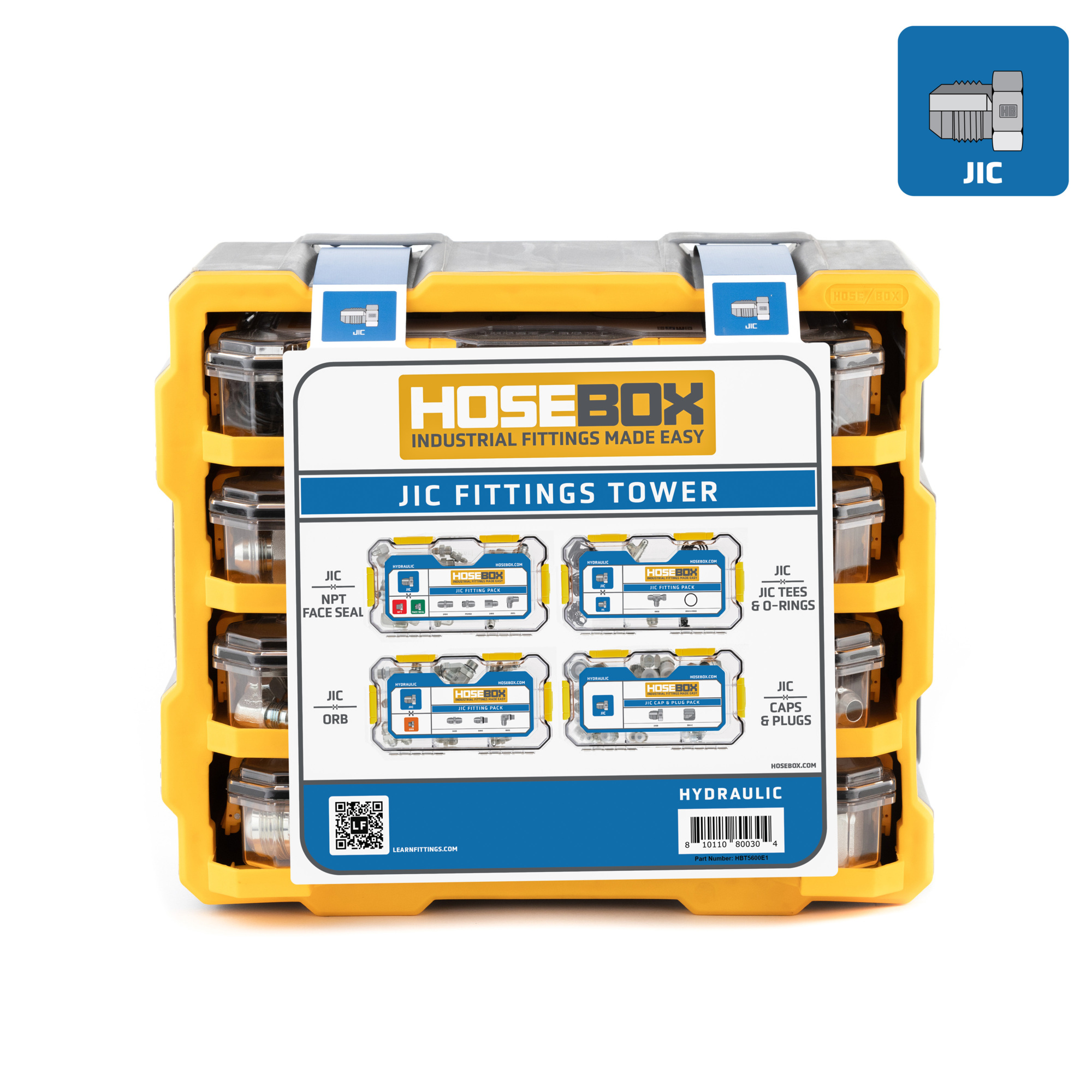 HoseBox, JIC Fittings Tower - 112 Adapters-150 O-rings, Fitting Size Other in, Model# HBT5600E1